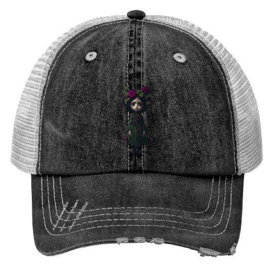 Creepy Girl Doll Trucker Hats