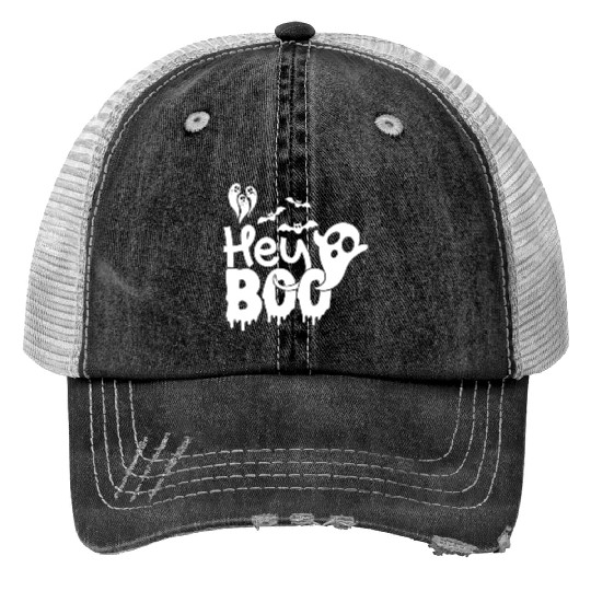 Hey Booo Spooky Ghost Trucker Hats