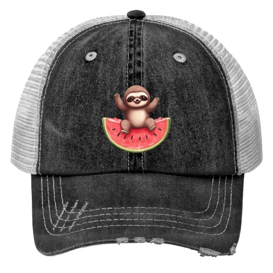 Sloth with Watermelon - Sweet Summer Design Trucker Hats