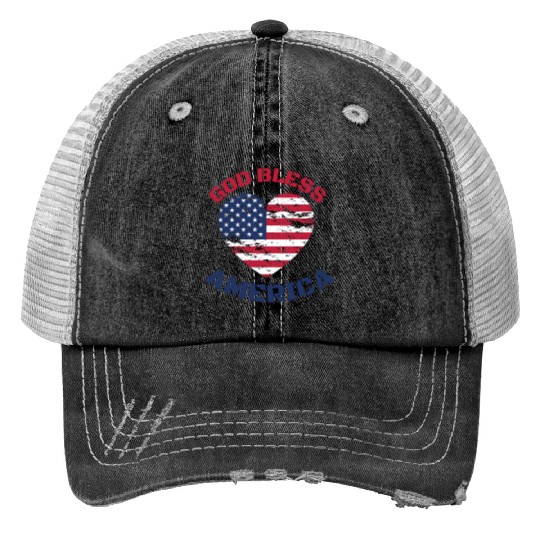 God Bless America, Heart Flag Shape. Trucker Hats