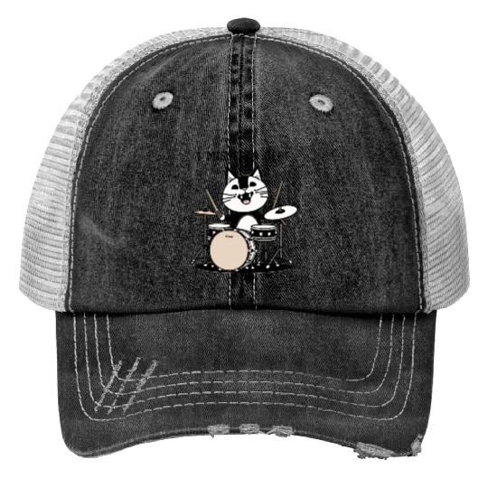 I Missed A Beat Funny Cat Drummer Trucker Hats