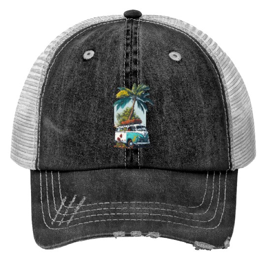travel car caravan summer coco tree Trucker Hats