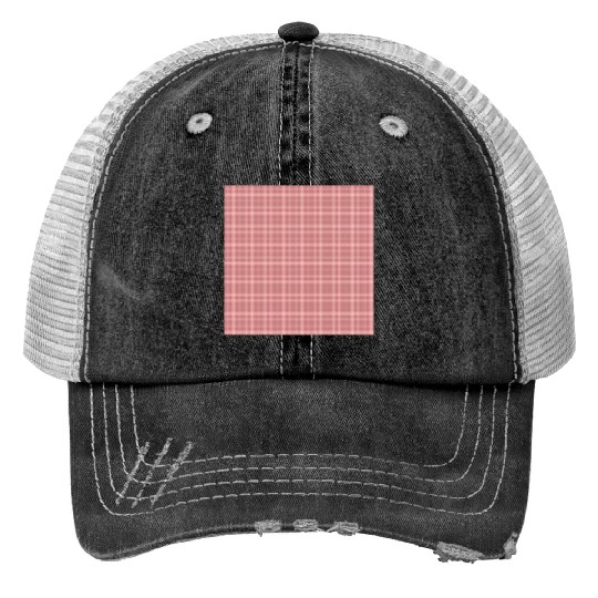 Retro Checkered Pattern Coral Red Trucker Hats