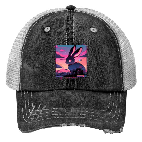 Synthwave Rabbit Cyber Bunny Retro Trucker Hats