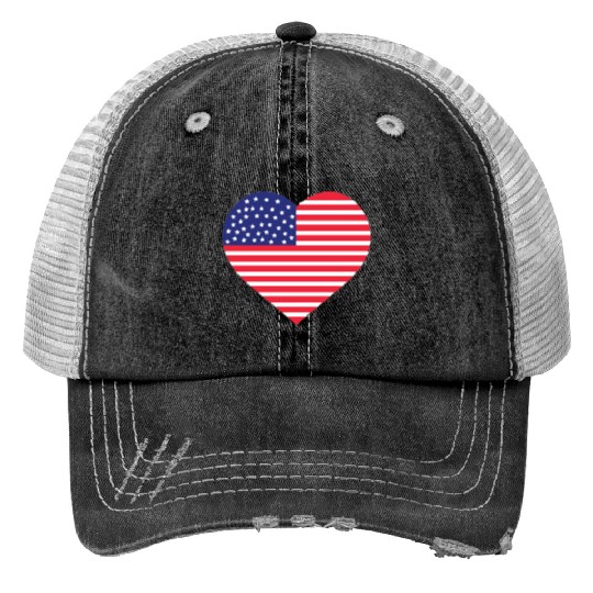 american flag heart Trucker Hats