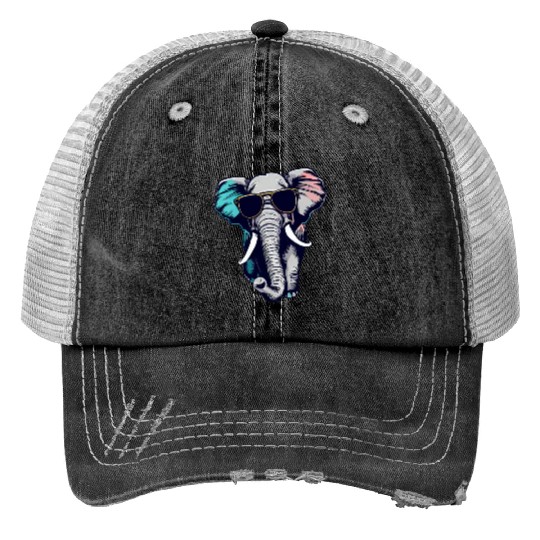 cool Elephant - Elephant with Sunglasses Trucker Hats