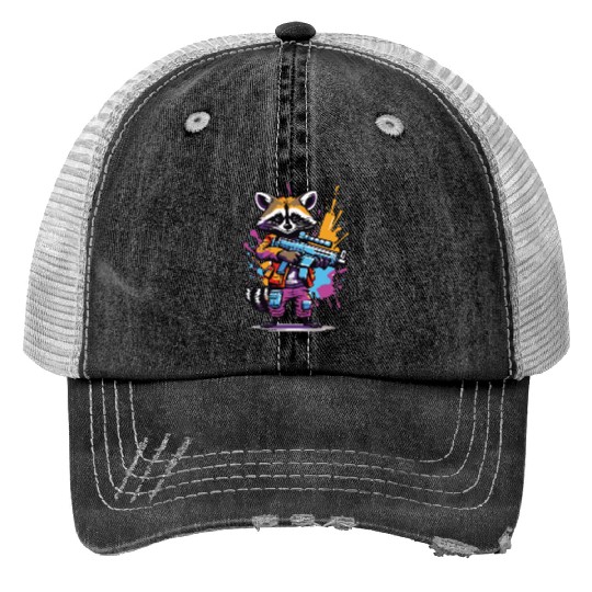 Raccoon with laser gun Trucker Hats
