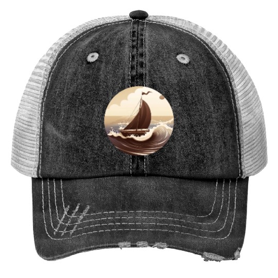 Chocolate Sailboat at Sunset Trucker Hats