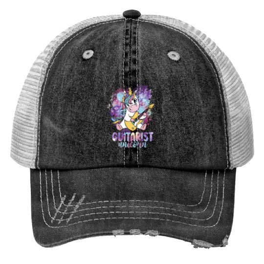 Guitarist Unicorn Music Lover Pony Musician Guitar Trucker Hats