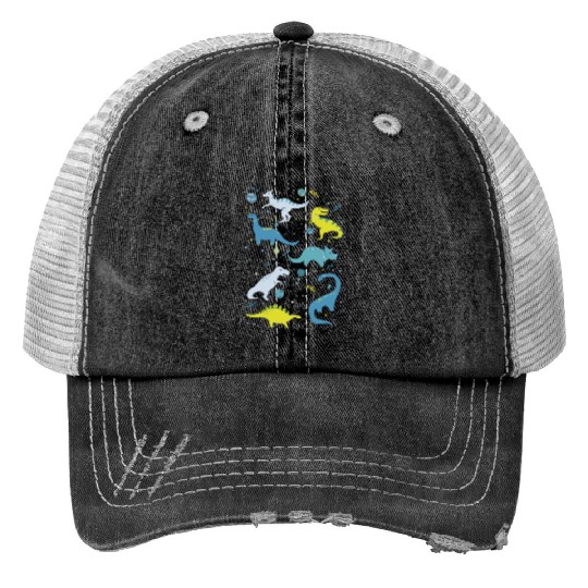 Space Dinosaurs In Bright Green And Blue Trucker Hats
