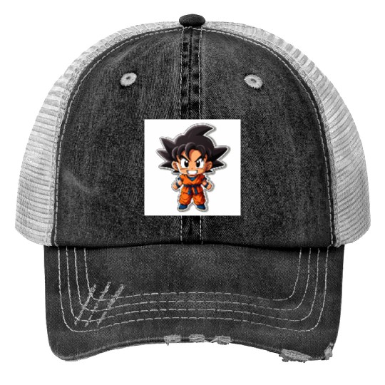Goku Sticker Happy Bold Colors art toy style Trucker Hats