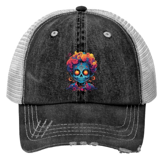 Dia De Los Muertos Sugar Skull Mexican Holiday Trucker Hats