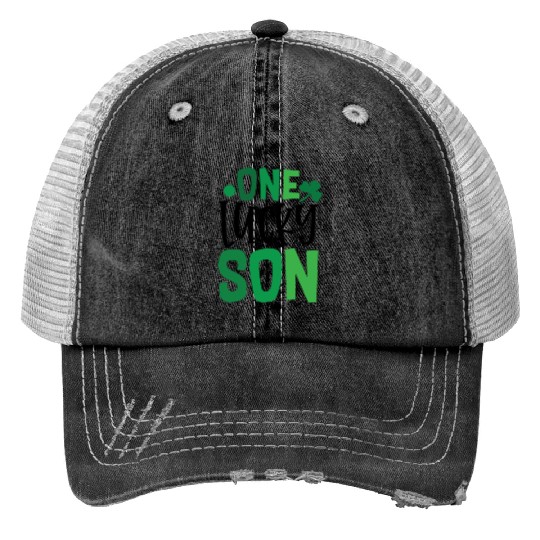 One Lucky Son Clover Shamrock Irish Ireland Trucker Hats