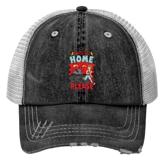 Horror Paranormal Haunted House Spooky Halloween Trucker Hats