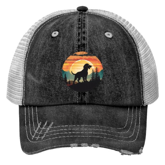 Sunset Serenity: Vintage Dachshund Silhouette Trucker Hats
