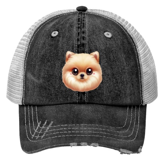 Playful Pomeranian Artwork Trucker Hats