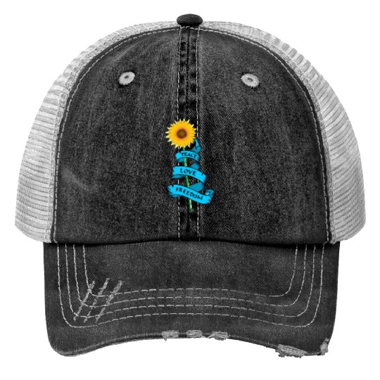 Sunflower Peace love freedom Trucker Hats