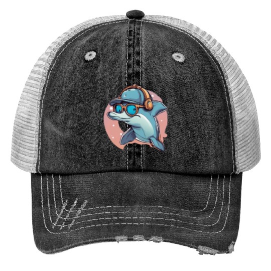 funny dolphin Trucker Hats