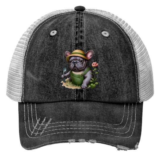 Frenchie in the Flower Garden Trucker Hats
