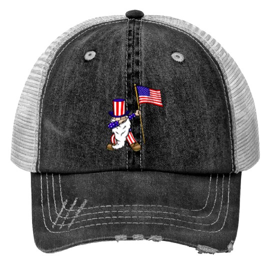 4th of July Gnome Dab Trucker Hats