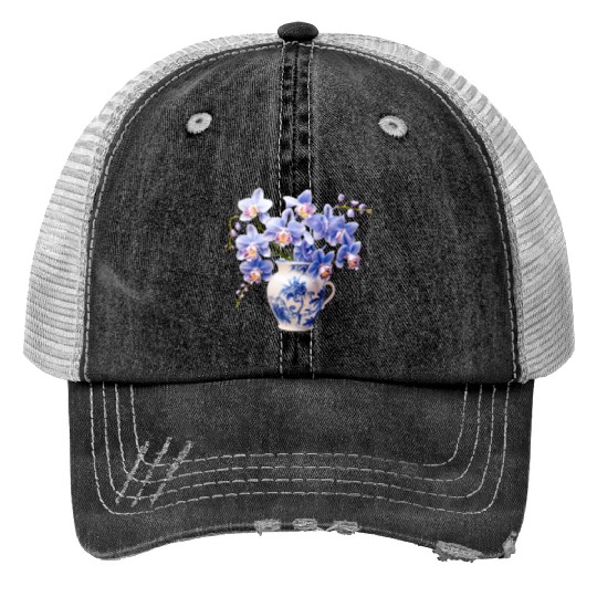 Blue Orchids in a Vase Graphic Trucker Hats