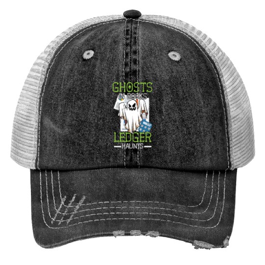 Ghosts in Books Ledger Haunts Accountant Halloween Trucker Hats