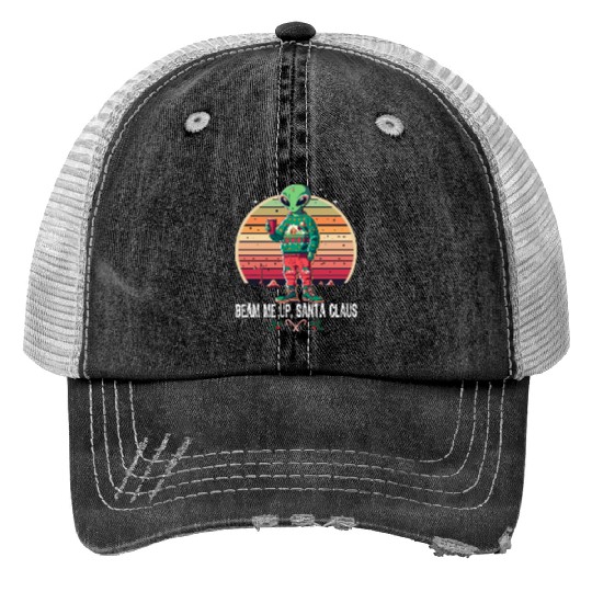 Beam Me Up Santa Claus Alien Christmas Ufo Coffee Trucker Hats