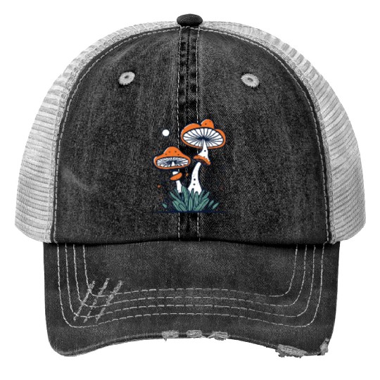 mushroom with Vintage Frog in Fall Woods Trucker Hats