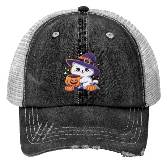 Cute Cat Halloween 3 Trucker Hats