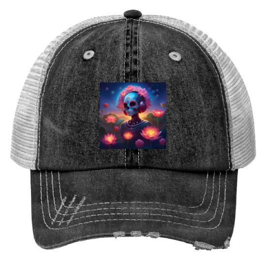 Sugar Skull Lotus Melody Medley Trucker Hats