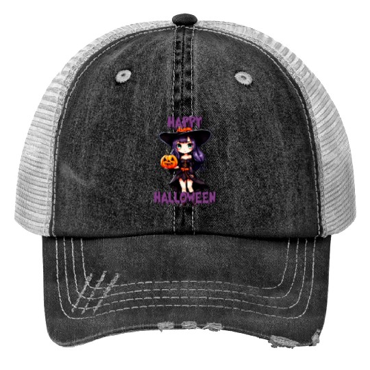 Happy Halloween purple witch Trucker Hats