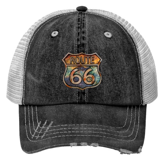 Route 66 vintage sign - Dingy metal sign 2 Trucker Hats