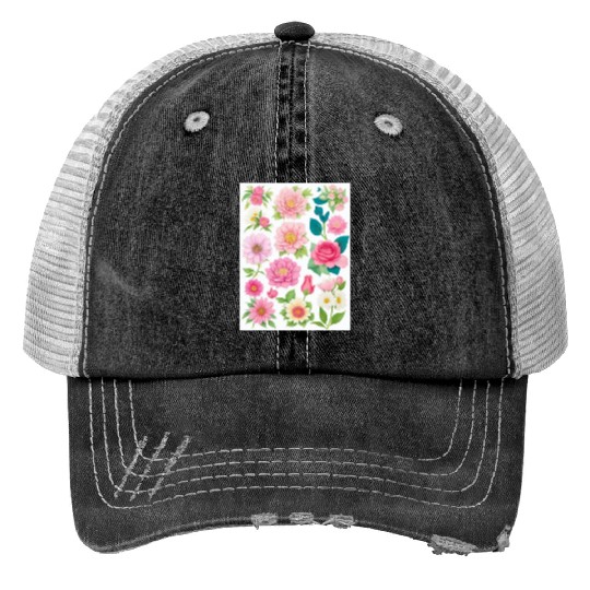 Blooming Crimson and coral Spring Flowers Trucker Hats