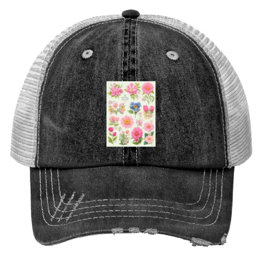 Tangerine and Coral Spring Flowers Trucker Hats