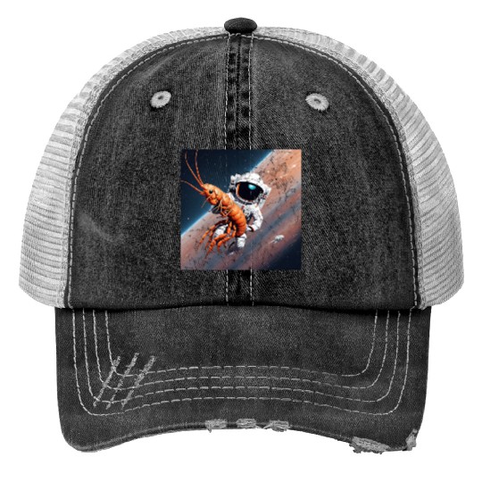 Astronaut in space with shrimp Trucker Hats