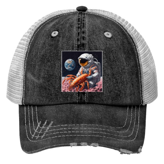 Astronaut in space with shrimp Trucker Hats