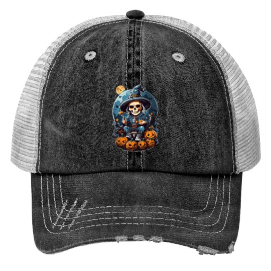 Happy Halloween Pumpkin Skull 56 Trucker Hats