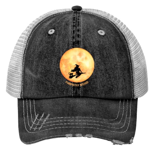 Wicked Cat Witch Funny Halloween Witch Trucker Hats