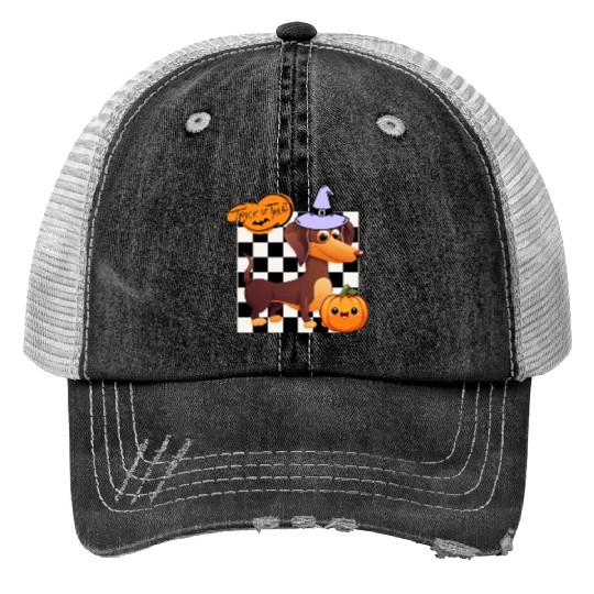 Cute Halloween Dachshund Trick or Treating Trucker Hats