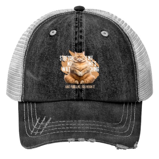 Stretch and Purr: Cat Ready for Exercise Trucker Hats