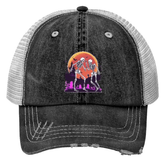 "Skeletal Dance-Off Under Neon Moon" Trucker Hats