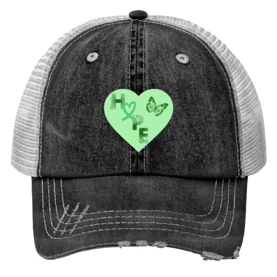Liver Cancer Hope & Butterfly Heart All Green Trucker Hats