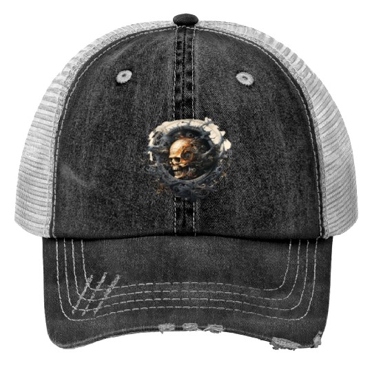 Mechanical Reverie Skull Art Halloween Scuplture Trucker Hats