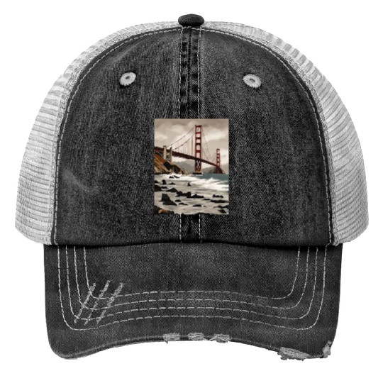 Golden Gate Bridge California Trucker Hats, Golden Gate