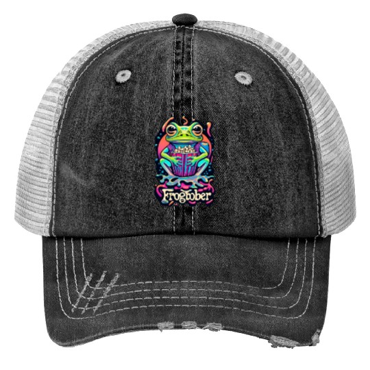 Oktober Outfit Animal Frog Pet Colorful Paint Art Trucker Hats