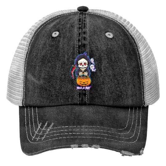 Halloween Pocket Chibi Grim Reaper Trick or Treat Trucker Hats