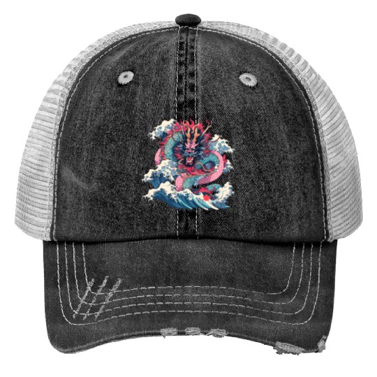Tokyo Asia 80s Japanese Retro Dragon Dragon Trucker Hats