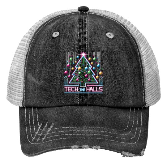 Tech the Halls - Christmas Tree in 8-bit Neon Trucker Hats