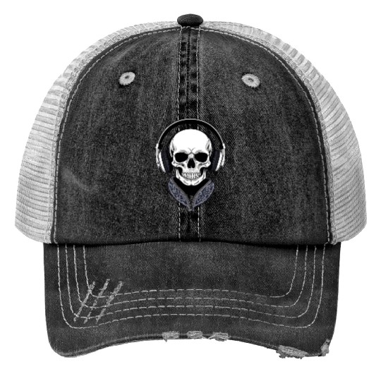 A Skull With Headphones Trucker Hats