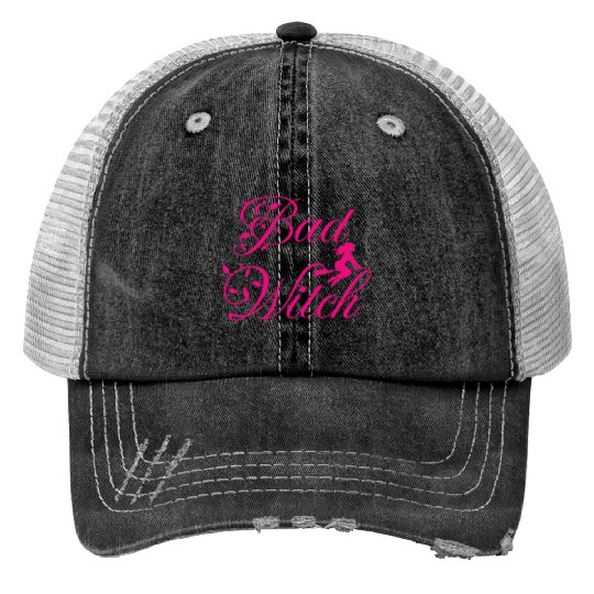 bad witch; Halloween; cute; pink; witches Trucker Hats